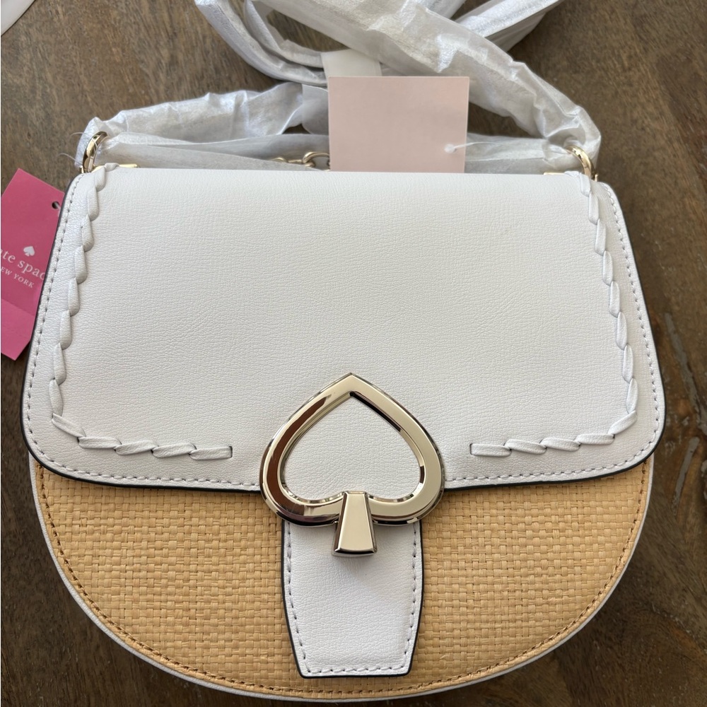 Kate Spade White and Tan Saddle Bag